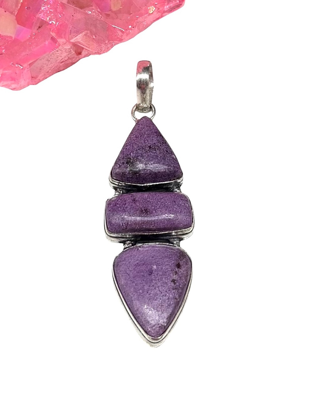 Purpurite Necklace Pendant 925 Sterling Silver Overlay